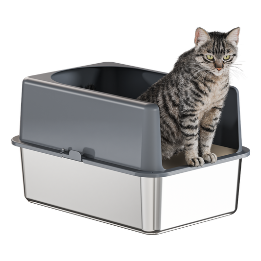 Hot Selling Cat Litter Box Semi-Closed Stainless Steel Sand Box For Cats Pet Toilet Anti Splash Cat Tray(19''L X 14''W X 12''H with Enclosure)