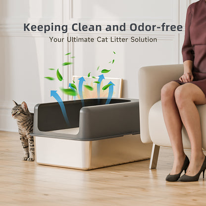 Ready to Ship Stainless Steel Cat Litter Box Large For Big Cats XL Metal Litter Pan Tray(24''L X 16''W X 12''H with Enclosure)
